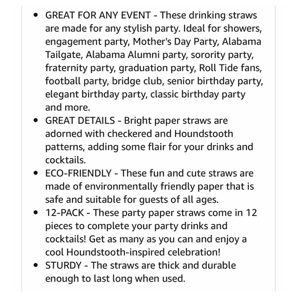 (1) 12 Pack Black & White Houndstooth Straws NIP - Picture 5 of 6